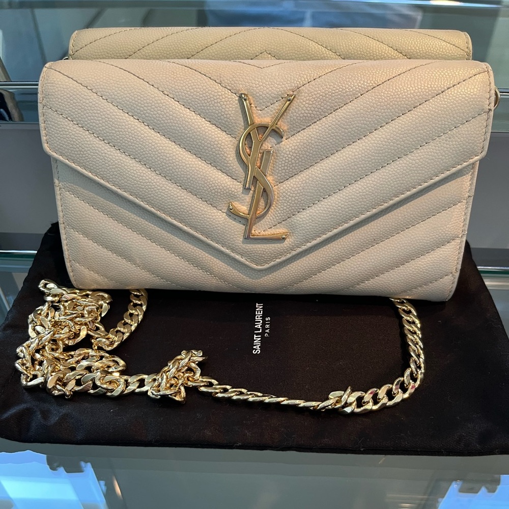 YSL Cassandra large wallet with unbranded chain conversion to wallet on chain